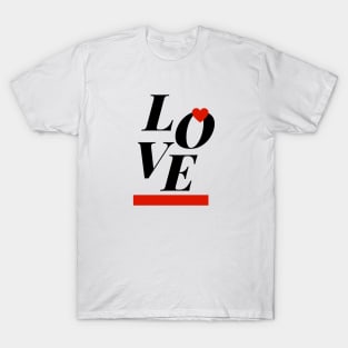 Love red heart and horizontal line black T-Shirt